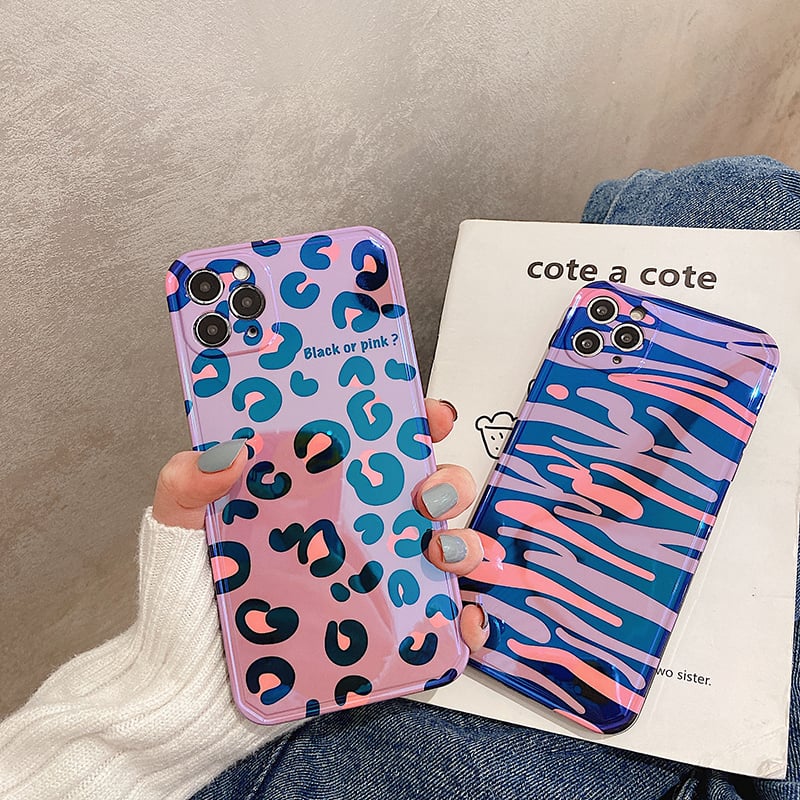 Apple-Compatible Blue Edge Leopard Zebra Print Case