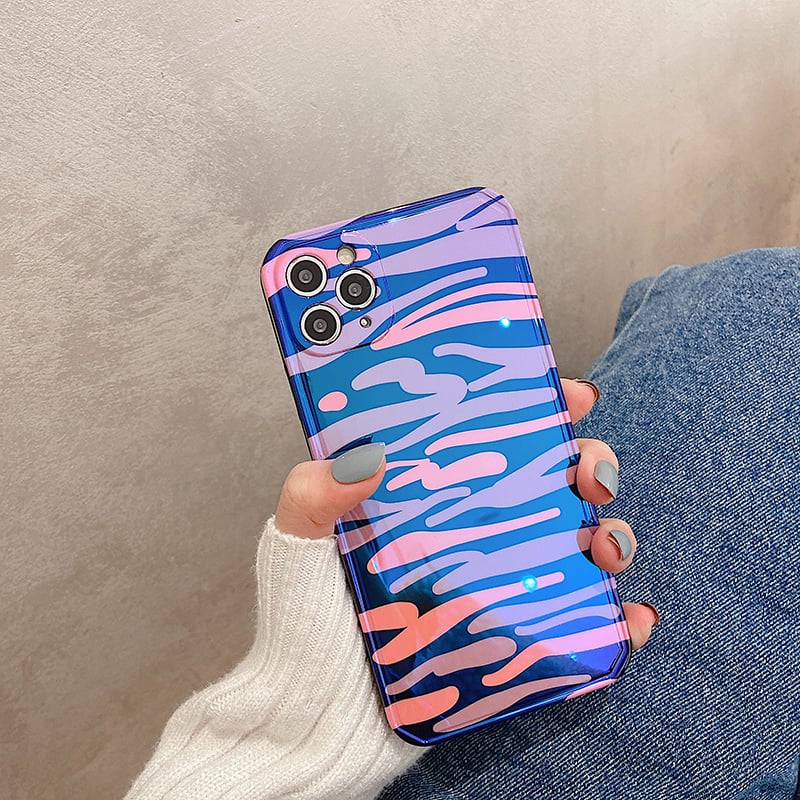 Apple-Compatible Blue Edge Leopard Zebra Print Case